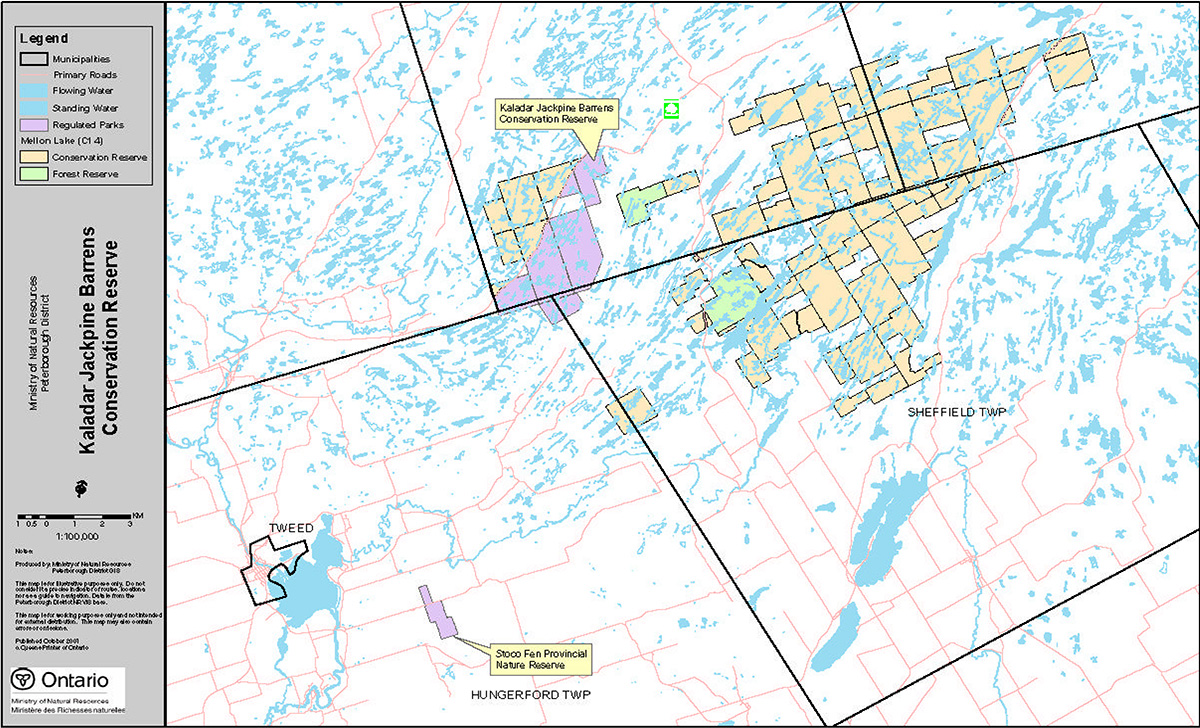 Map 2: Area boundary map of Kaladar Jack Pine Barrens Conservation Reserve